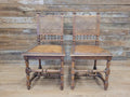 Pair Victorian Oak Dining Chairs Cane Back Leather Seats Carved