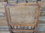 Pair Victorian Oak Dining Chairs Cane Back Leather Seats Carved