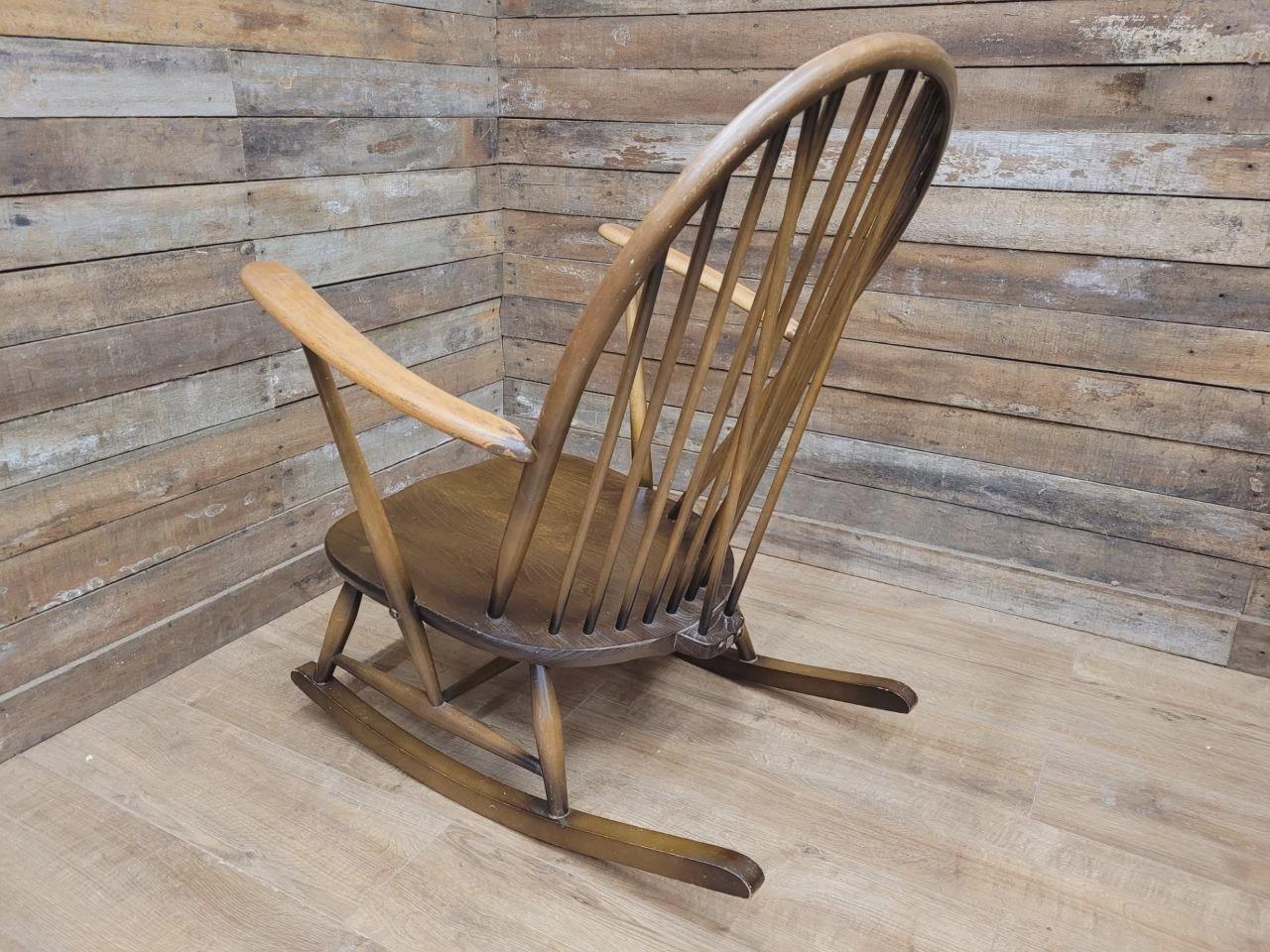 Ercol Windsor Rocking Chair Elm Beech Hoop Back Armchair Blue Label