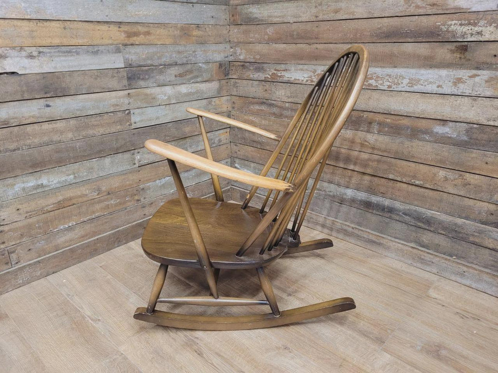Ercol Windsor Rocking Chair Elm Beech Hoop Back Armchair Blue Label