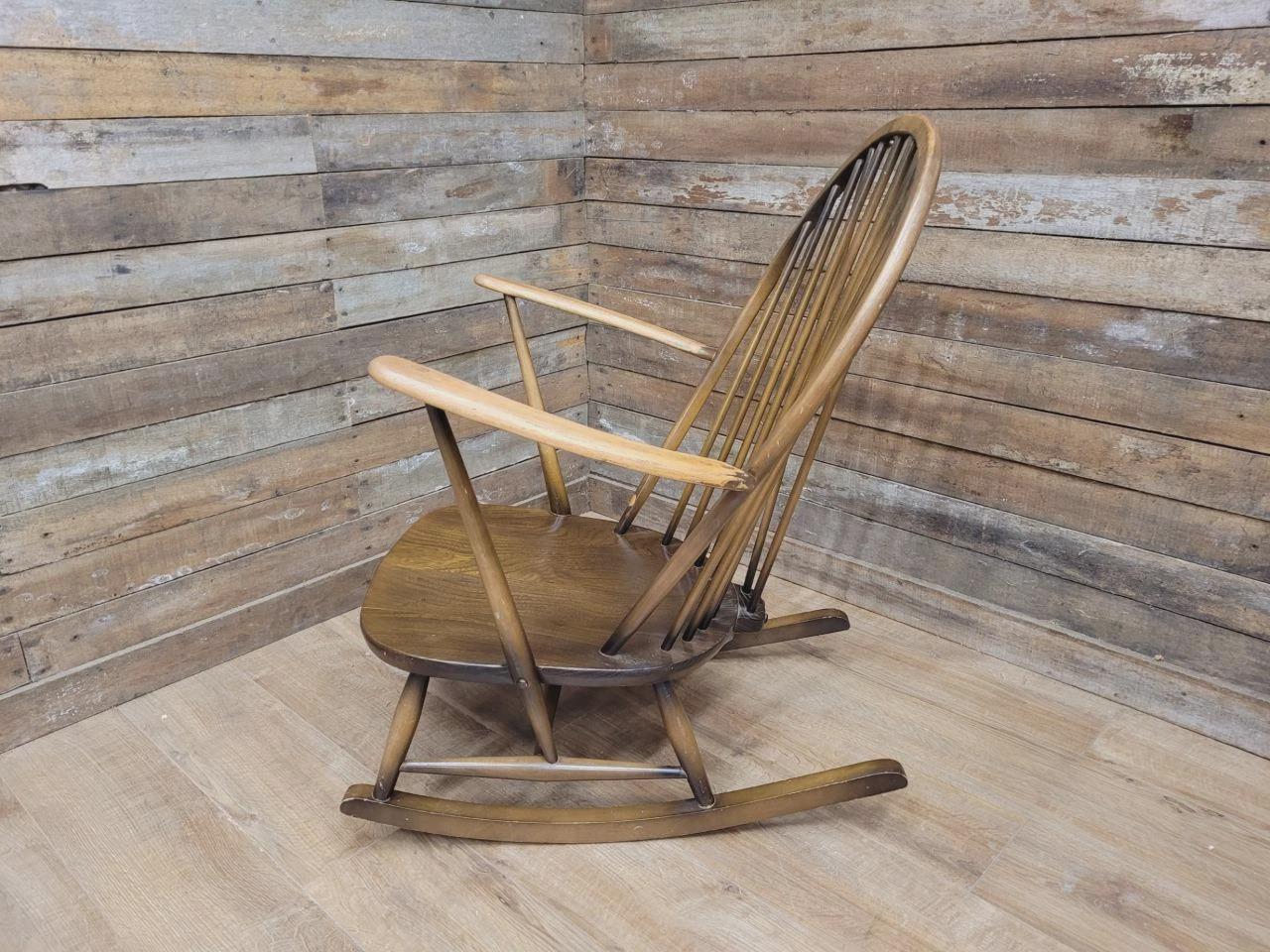 Ercol Windsor Rocking Chair Elm Beech Hoop Back Armchair Blue Label