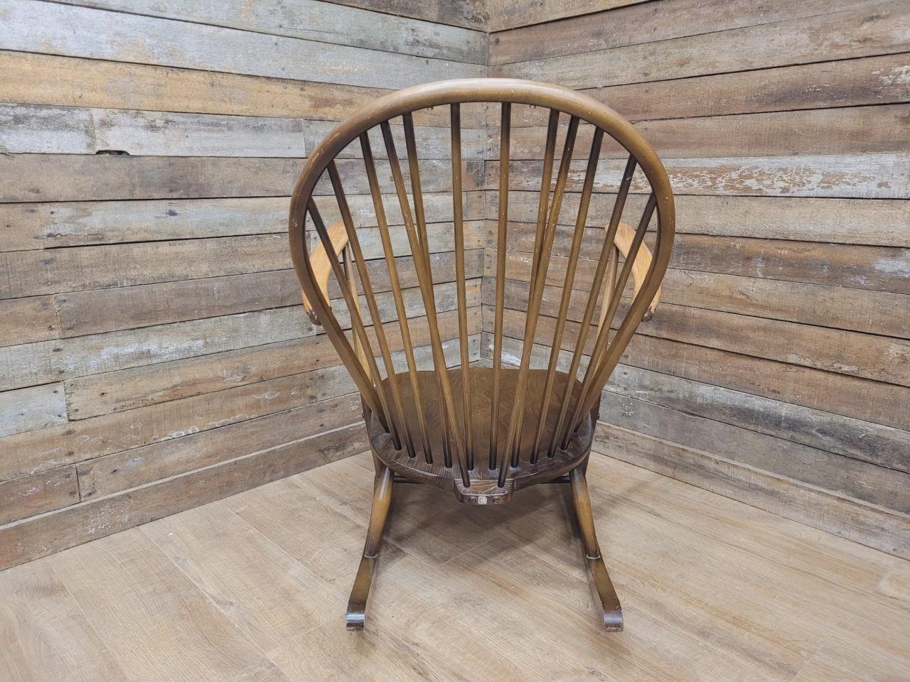 Ercol Windsor Rocking Chair Elm Beech Hoop Back Armchair Blue Label
