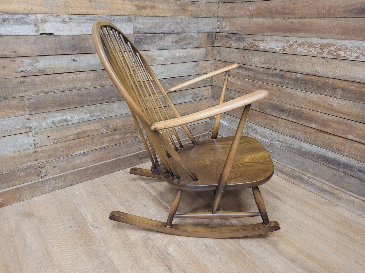 Ercol Windsor Rocking Chair Elm Beech Hoop Back Armchair Blue Label