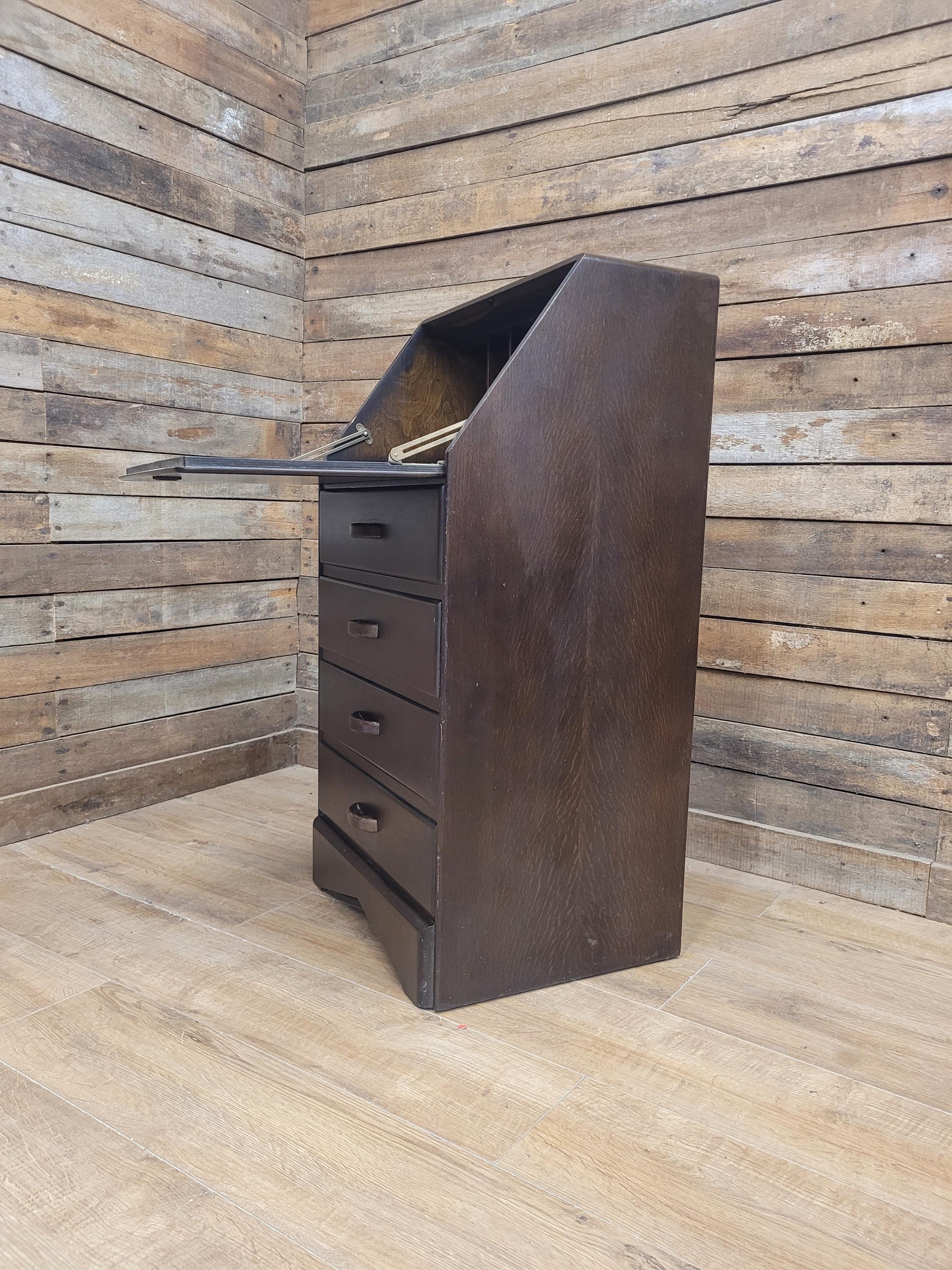 Vintage Slim Bureau Writing Desk Chest Fall Front Drawers Storage