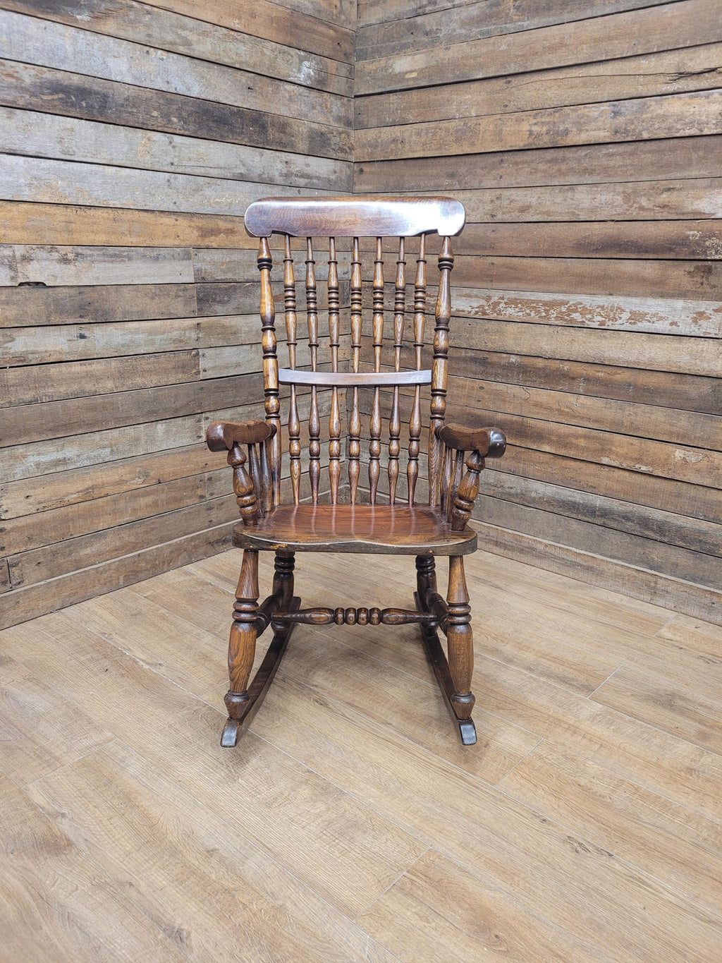 Vintage Oak Rocking Chair Spindle Back Armchair Traditional Wooden