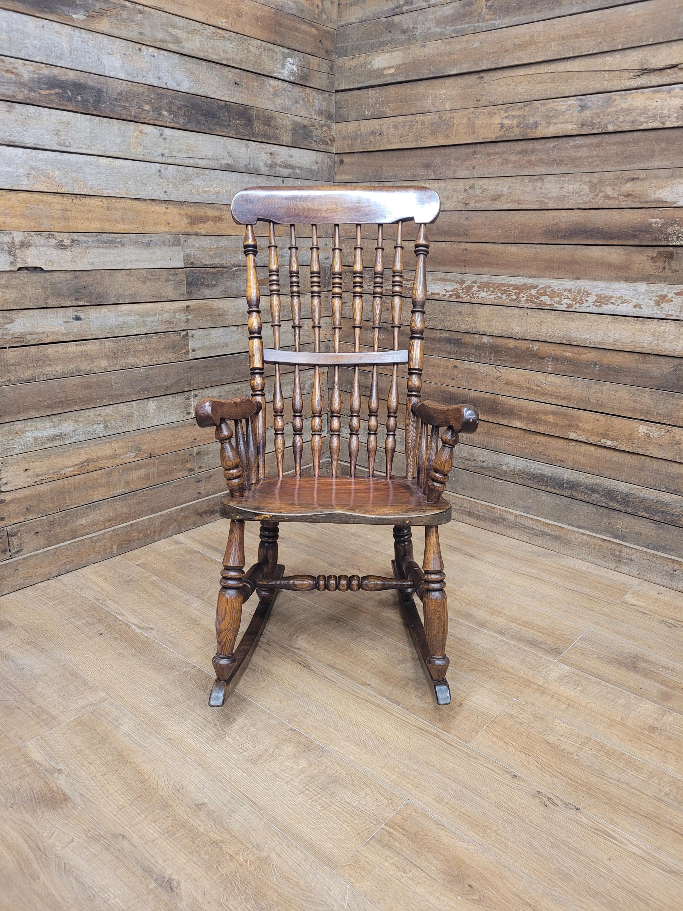 Vintage Oak Rocking Chair Spindle Back Armchair Traditional Wooden
