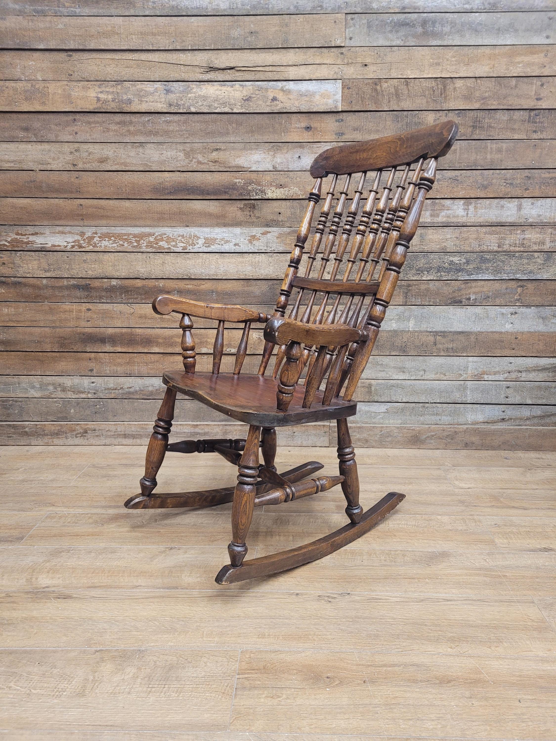 Vintage Oak Rocking Chair Spindle Back Armchair Traditional Wooden