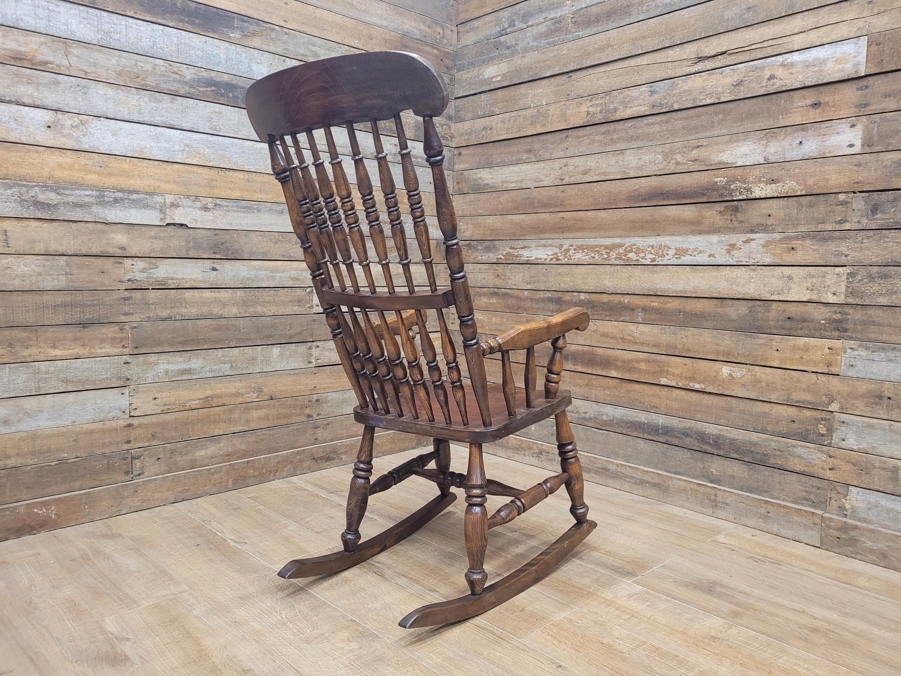 Vintage Oak Rocking Chair Spindle Back Armchair Traditional Wooden