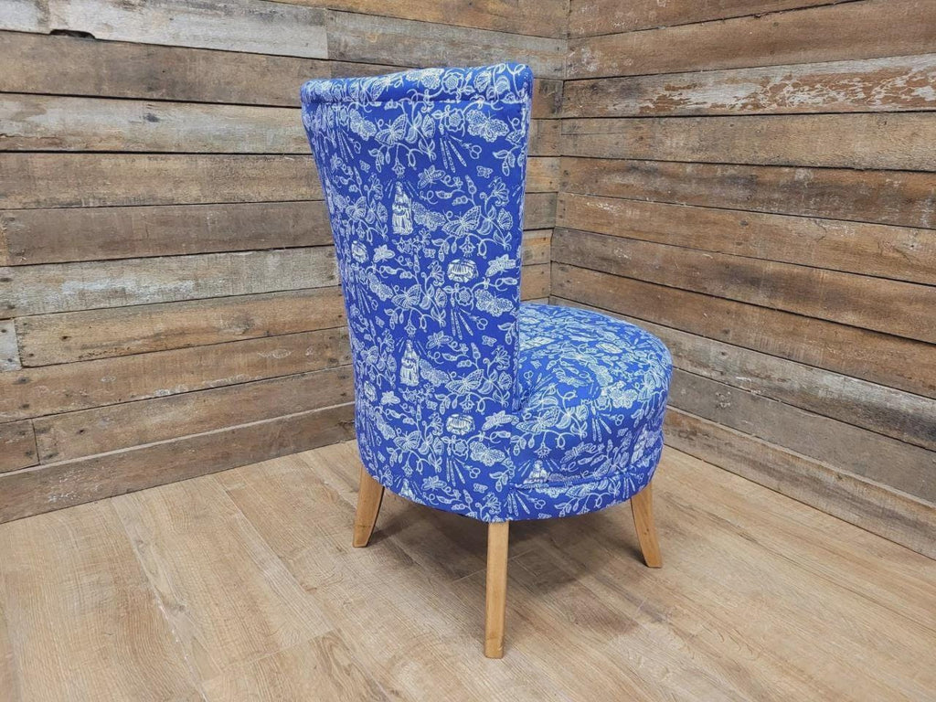 Upholstered Accent Bedroom Chair Blue Designer Fabric Slipper Chair