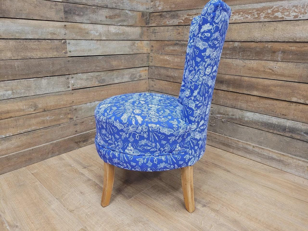 Upholstered Accent Bedroom Chair Blue Designer Fabric Slipper Chair