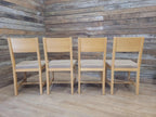 Set Four Blonde Oak Dining Chairs Modern Light Oak Upholstered Seats