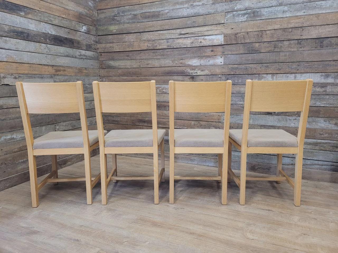 Set Four Blonde Oak Dining Chairs Modern Light Oak Upholstered Seats