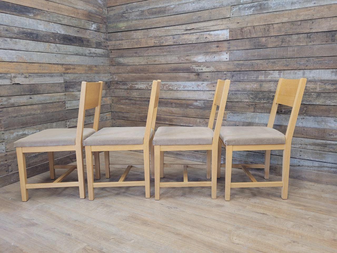 Set Four Blonde Oak Dining Chairs Modern Light Oak Upholstered Seats