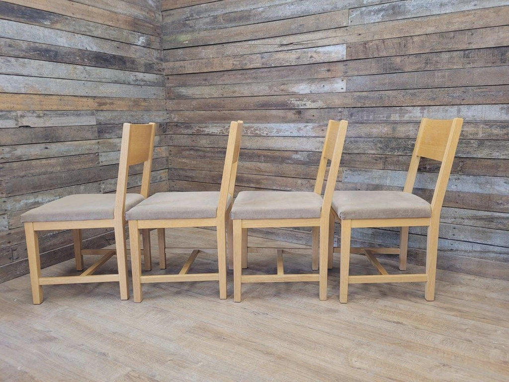Set Four Blonde Oak Dining Chairs Modern Light Oak Upholstered Seats