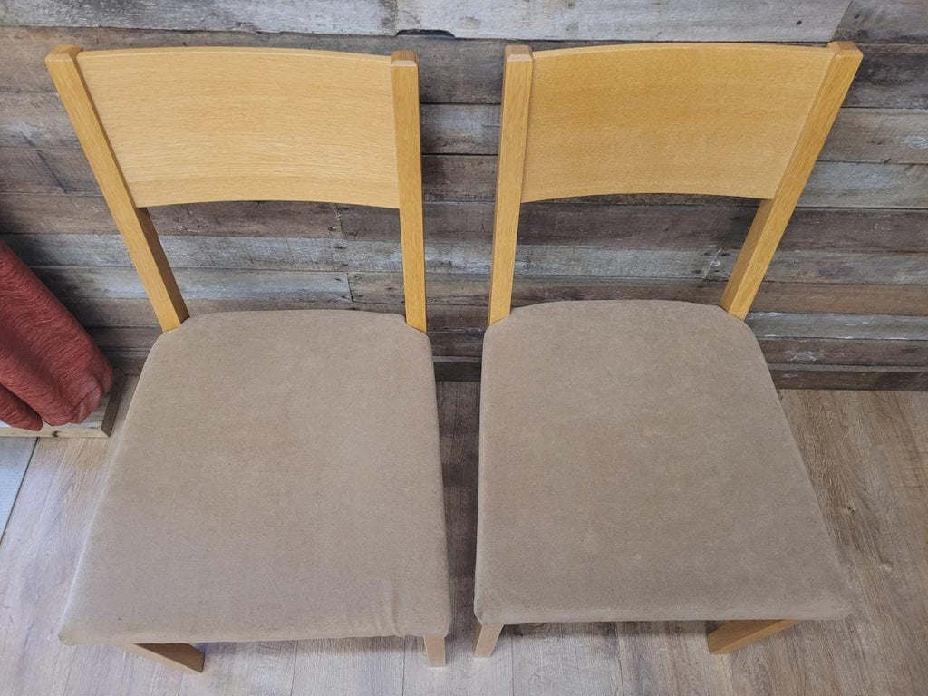 Set Four Blonde Oak Dining Chairs Modern Light Oak Upholstered Seats