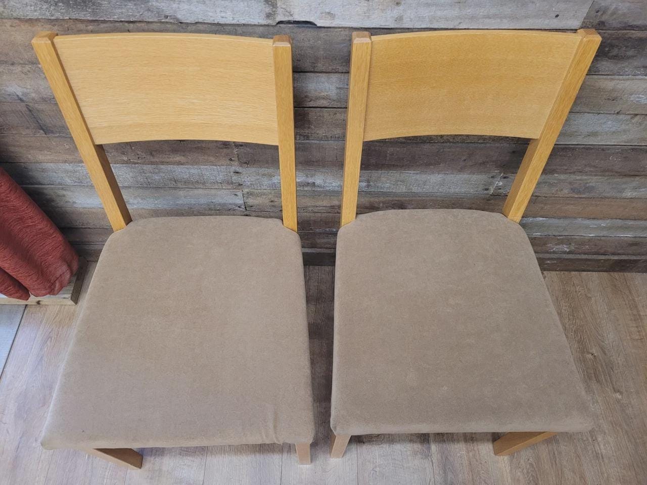 Set Four Blonde Oak Dining Chairs Modern Light Oak Upholstered Seats