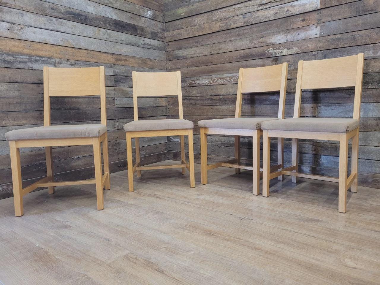 Set Four Blonde Oak Dining Chairs Modern Light Oak Upholstered Seats