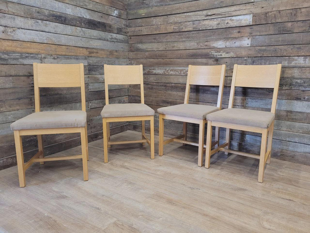 Set Four Blonde Oak Dining Chairs Modern Light Oak Upholstered Seats