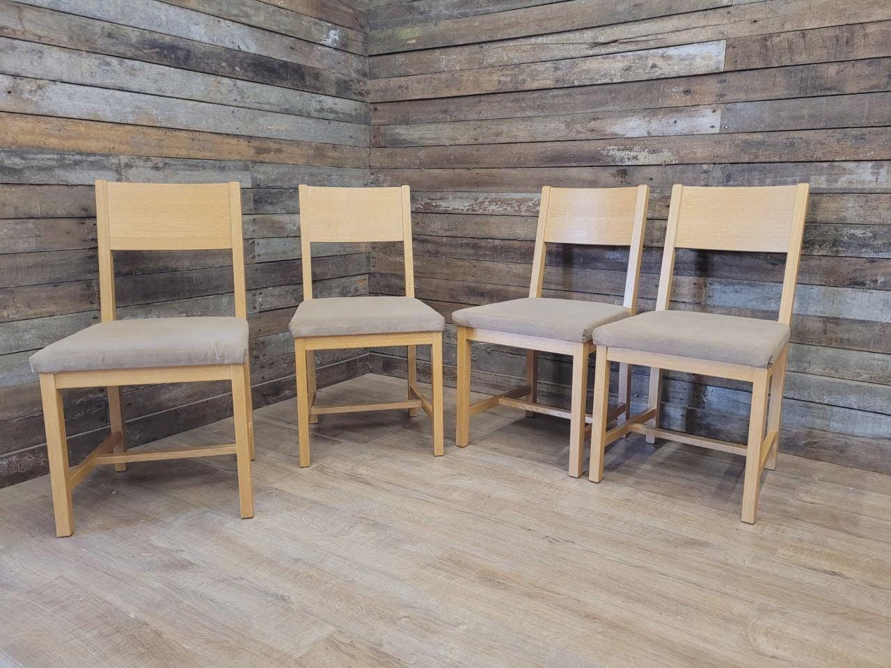 Set Four Blonde Oak Dining Chairs Modern Light Oak Upholstered Seats