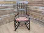 Victorian Oak Spindle Back Rocking Armchair William Morris Upholstered Seat
