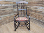 Victorian Oak Spindle Back Rocking Armchair William Morris Upholstered Seat