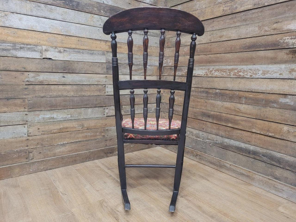 Victorian Oak Spindle Back Rocking Armchair William Morris Upholstered Seat