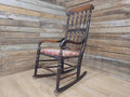 Victorian Oak Spindle Back Rocking Armchair William Morris Upholstered Seat