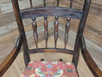 Victorian Oak Spindle Back Rocking Armchair William Morris Upholstered Seat