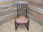 Victorian Oak Spindle Back Rocking Armchair William Morris Upholstered Seat