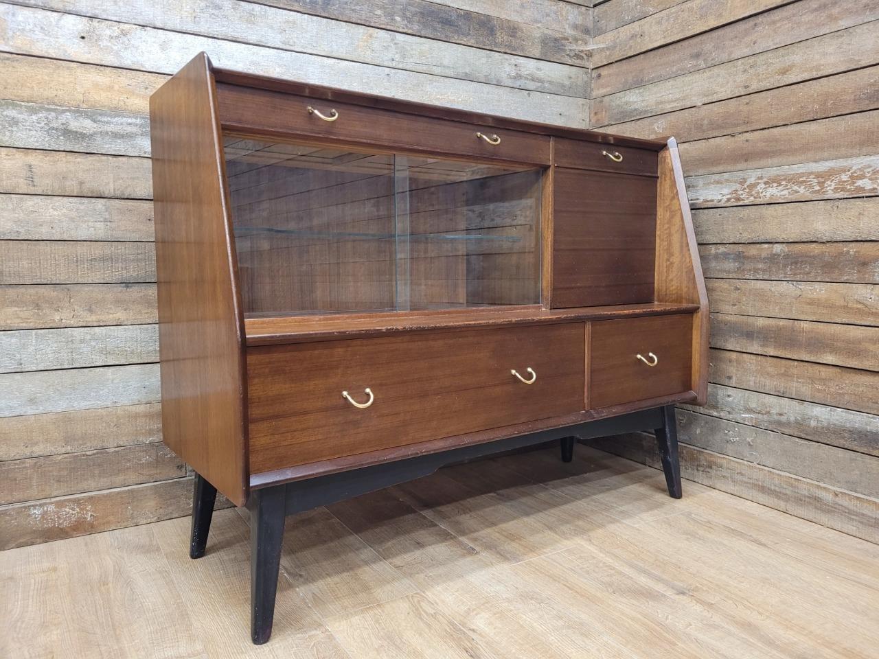 G Plan Teak Sideboard Display Cabinet Mid Century Glass Doors