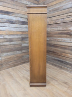 Jacobean Style Oak Bookcase Cabinet Glazed Doors Carved Panels Full Of Old Charm