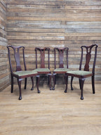Set Four Mahogany Queen Anne Style Dining Chairs Cabriole Legs