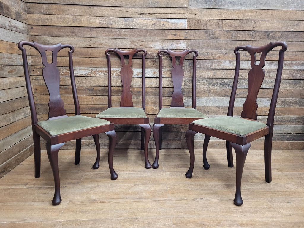 Set Four Mahogany Queen Anne Style Dining Chairs Cabriole Legs