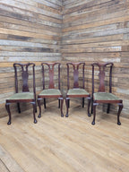 Set Four Mahogany Queen Anne Style Dining Chairs Cabriole Legs