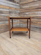 Mid Century Teak Drinks Trolley Serving Cart Removable Tray