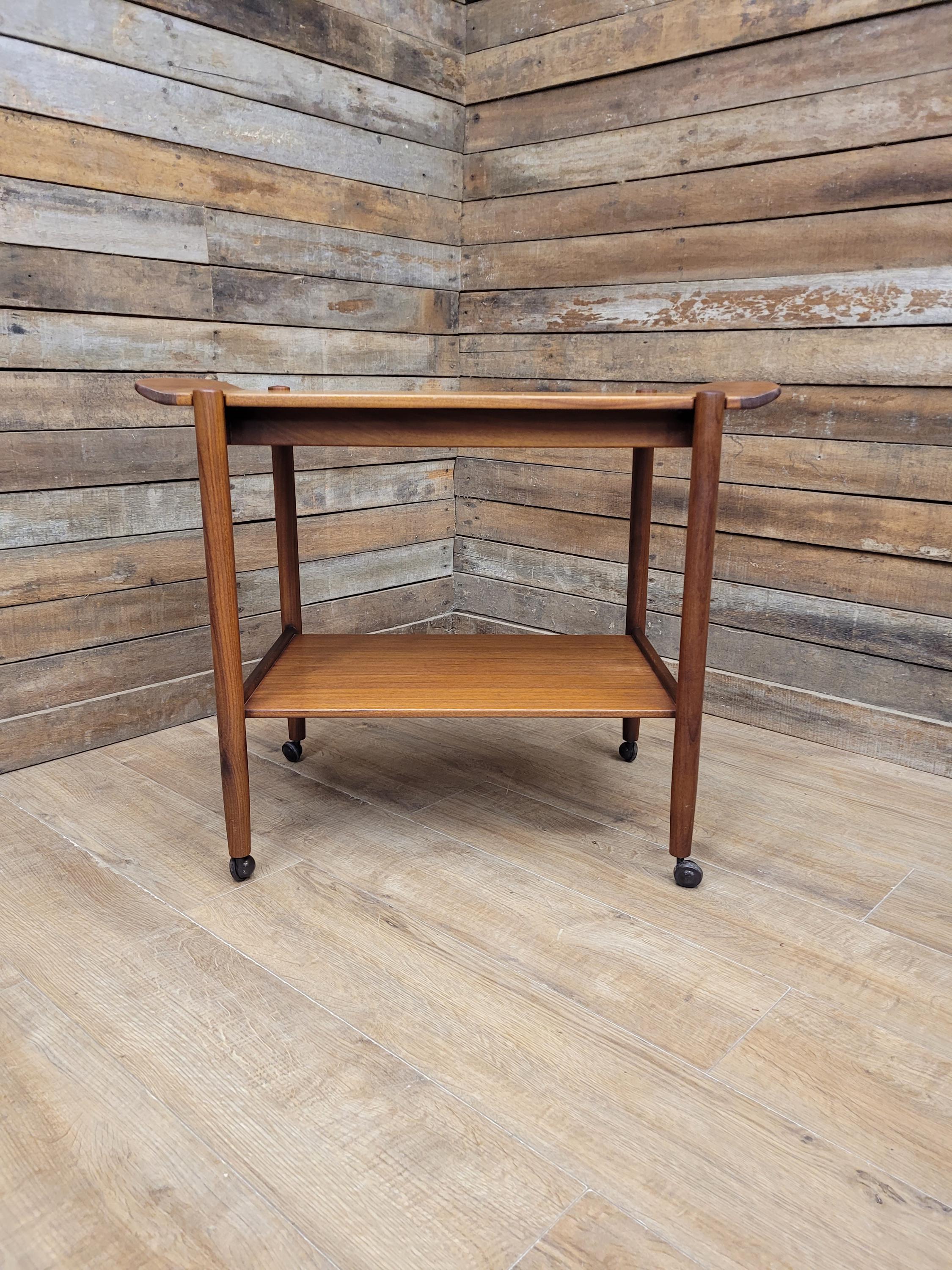 Mid Century Teak Drinks Trolley Serving Cart Removable Tray