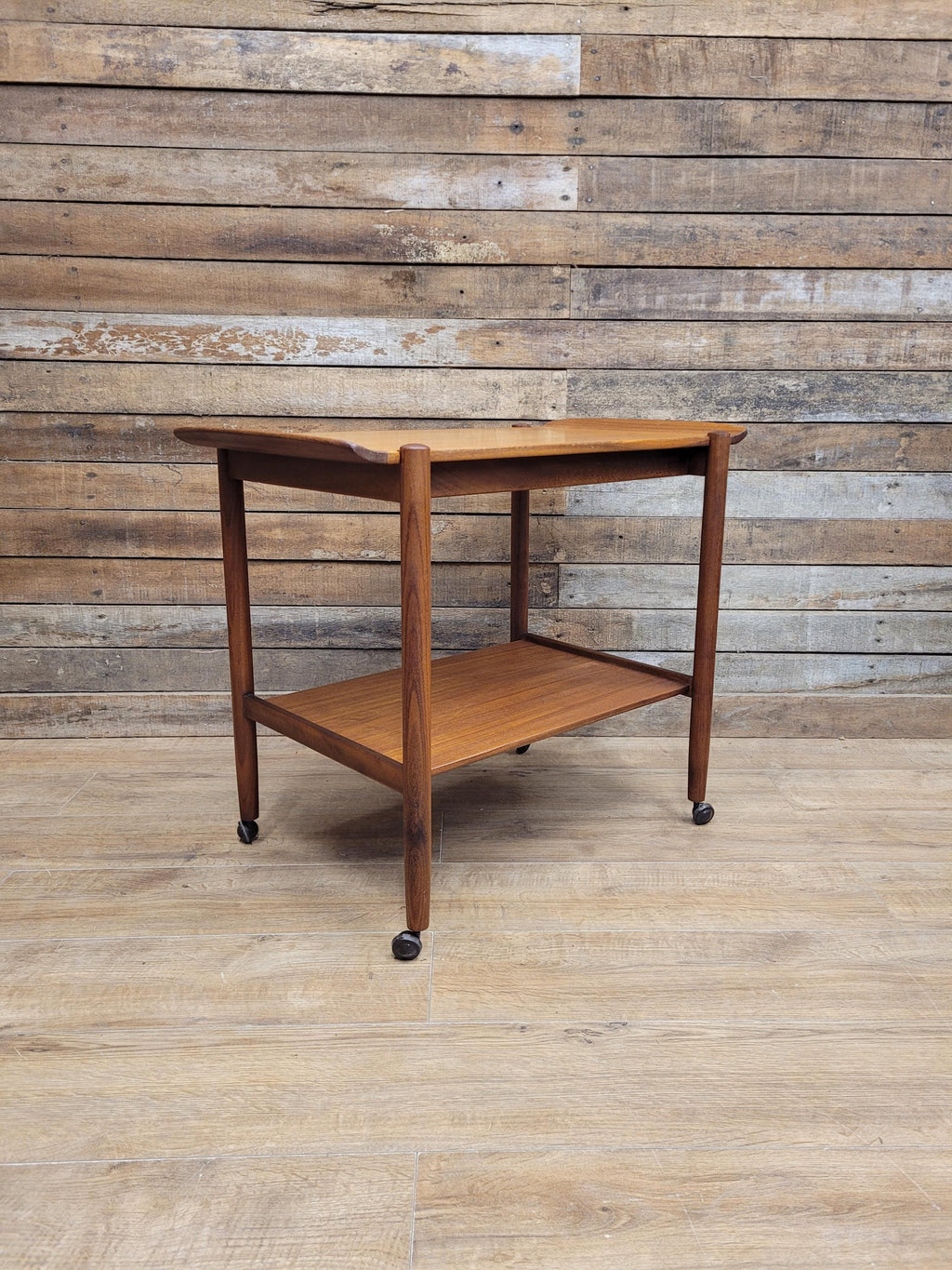 Mid Century Teak Drinks Trolley Serving Cart Removable Tray