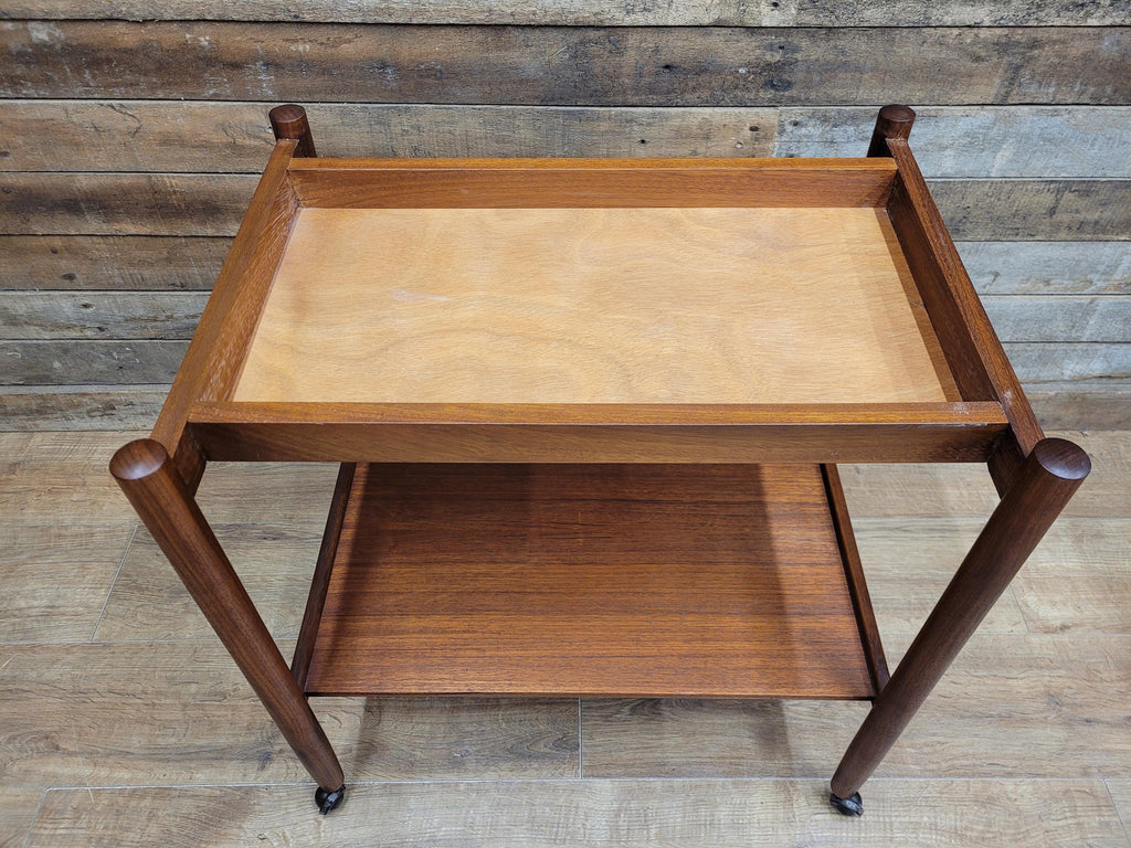 Mid Century Teak Drinks Trolley Serving Cart Removable Tray