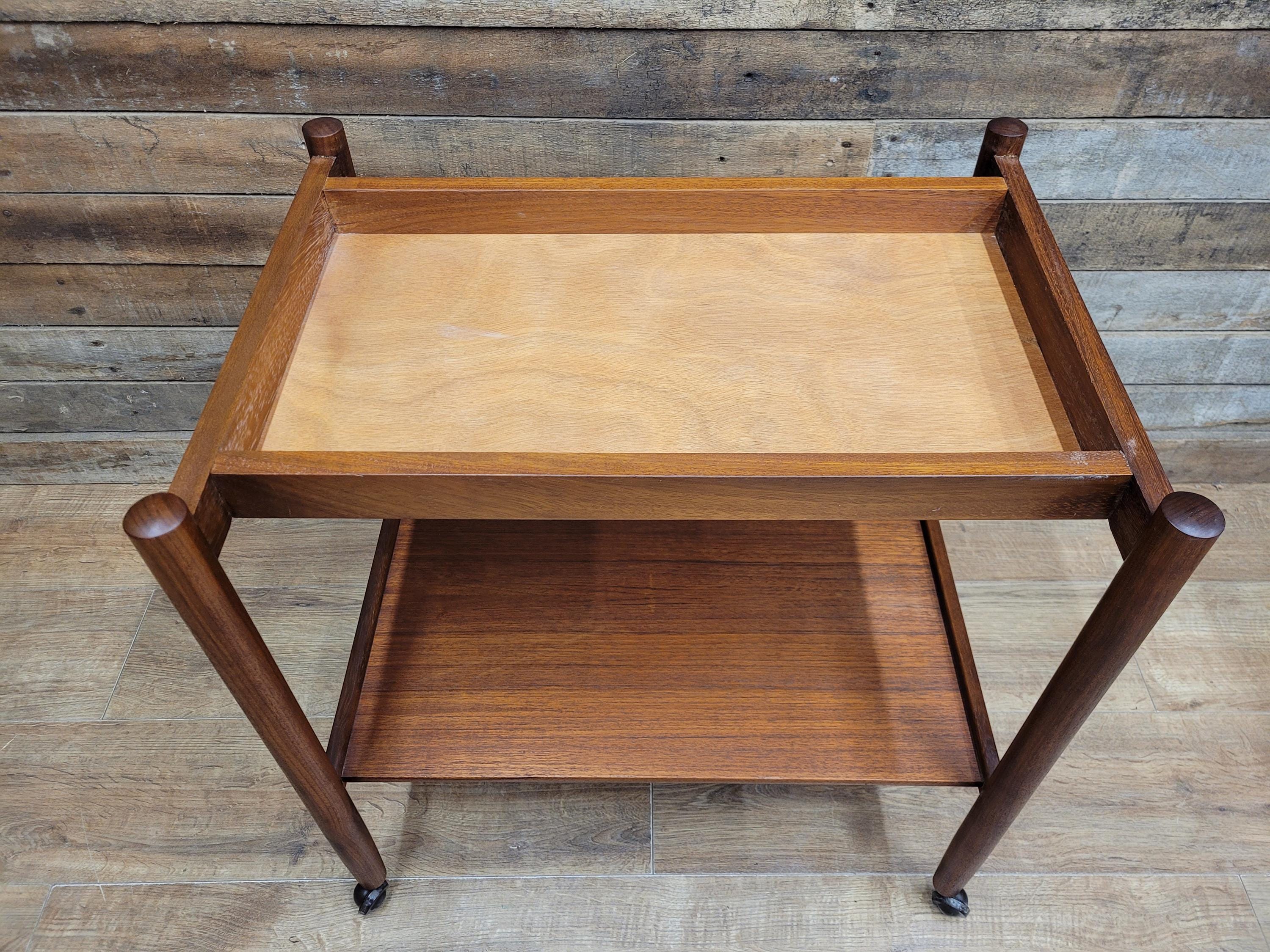 Mid Century Teak Drinks Trolley Serving Cart Removable Tray