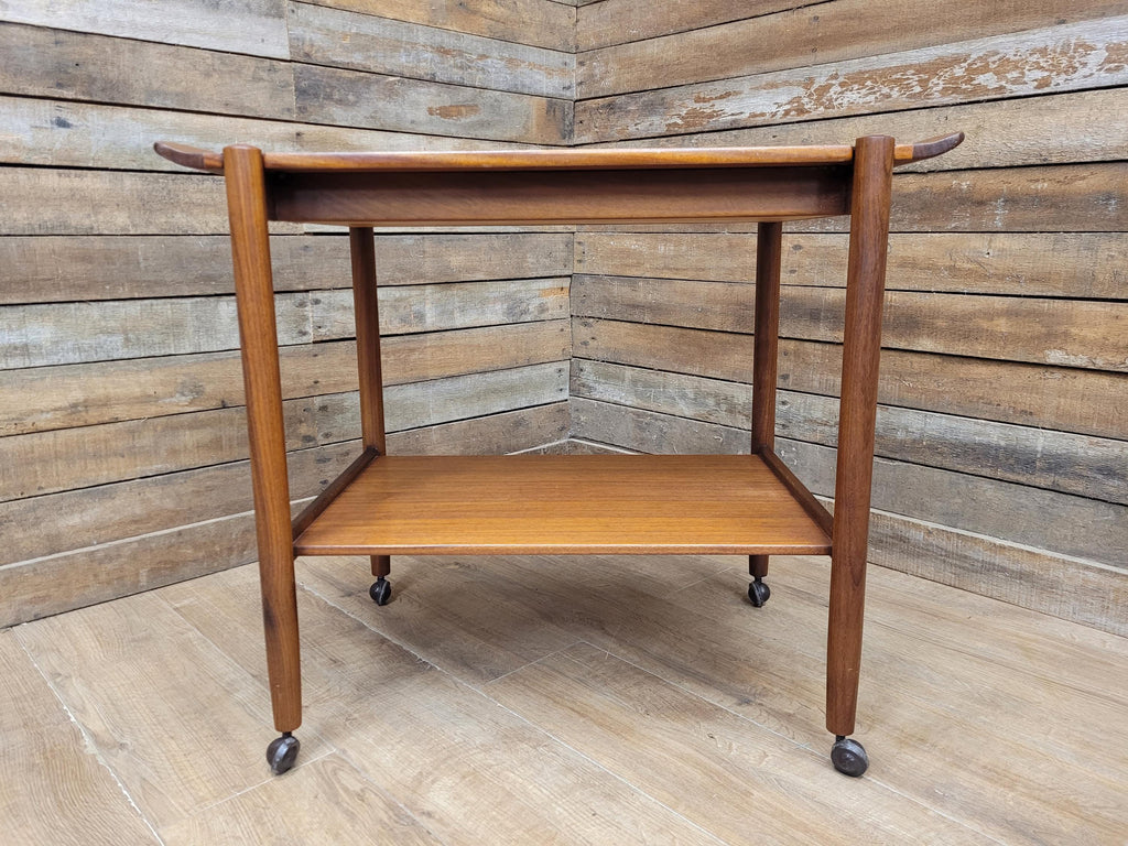 Mid Century Teak Drinks Trolley Serving Cart Removable Tray