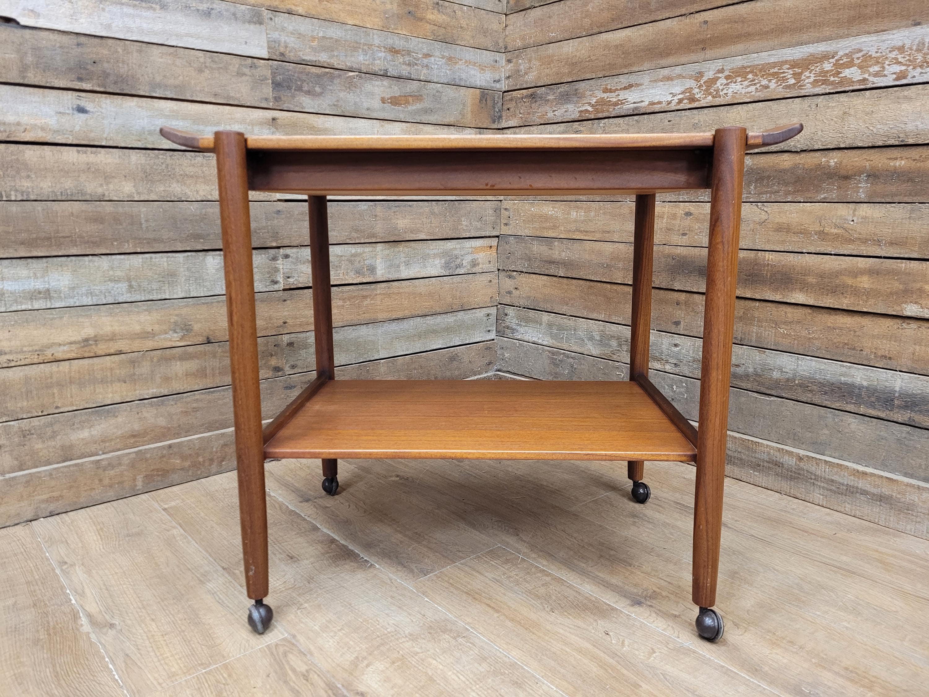Mid Century Teak Drinks Trolley Serving Cart Removable Tray