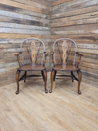 Pair Victorian Elm Windsor Armchairs Cabriole Legs Farmhouse C19th Antique