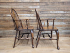 Pair Victorian Elm Windsor Armchairs Cabriole Legs Farmhouse C19th Antique