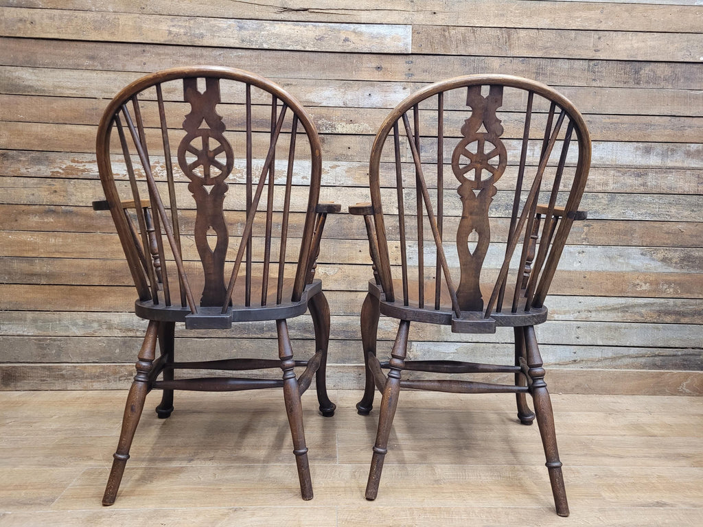 Pair Victorian Elm Windsor Armchairs Cabriole Legs Farmhouse C19th Antique