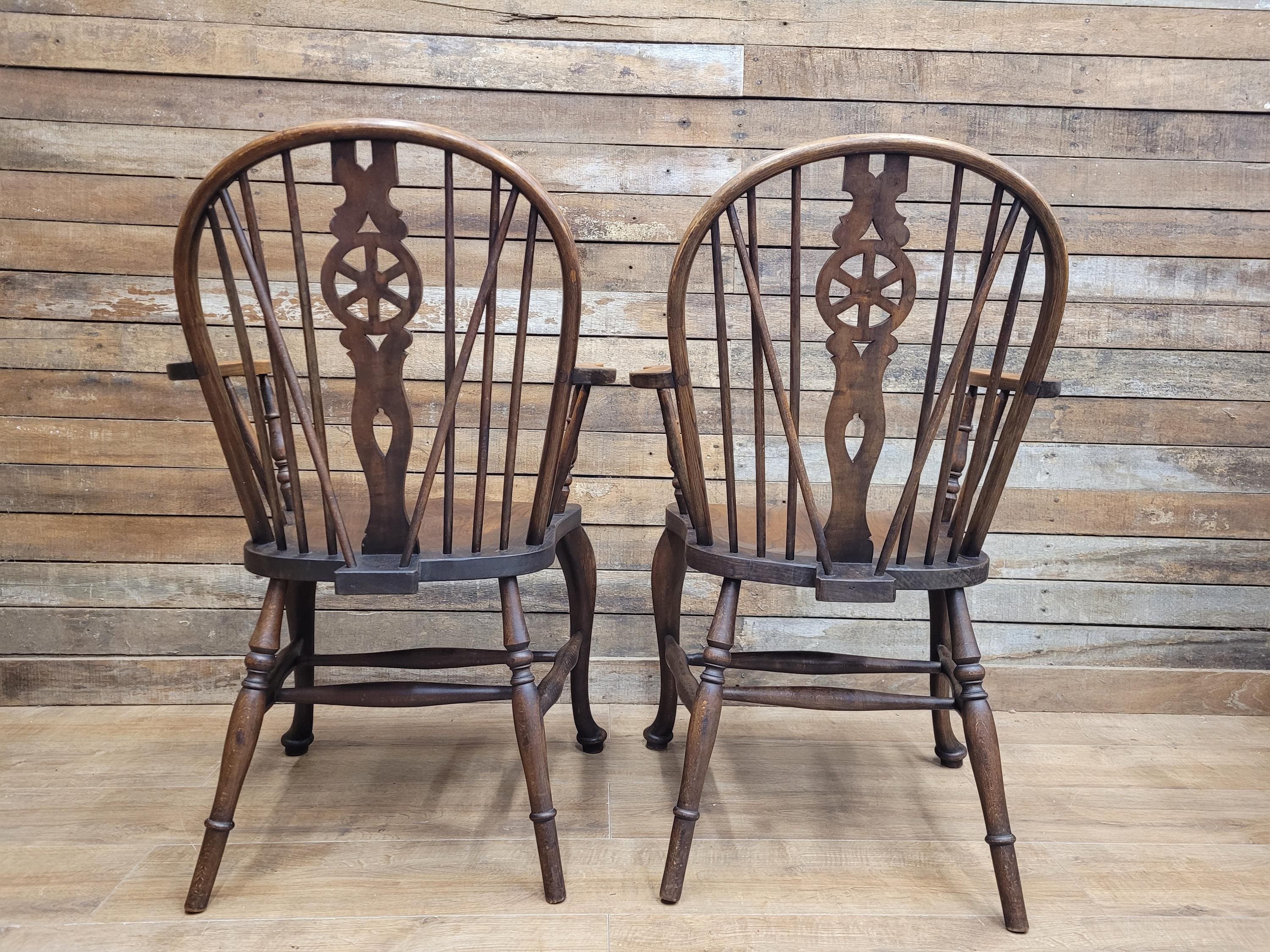Pair Victorian Elm Windsor Armchairs Cabriole Legs Farmhouse C19th Antique