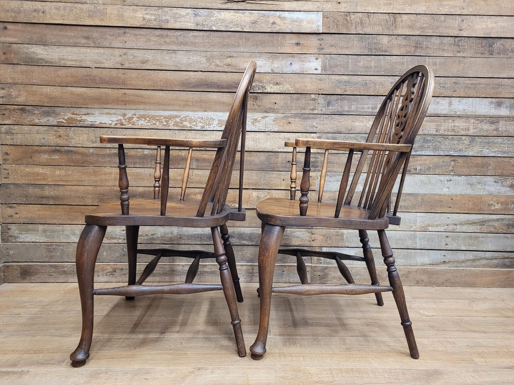 Pair Victorian Elm Windsor Armchairs Cabriole Legs Farmhouse C19th Antique