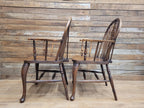 Pair Victorian Elm Windsor Armchairs Cabriole Legs Farmhouse C19th Antique