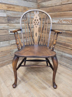Pair Victorian Elm Windsor Armchairs Cabriole Legs Farmhouse C19th Antique