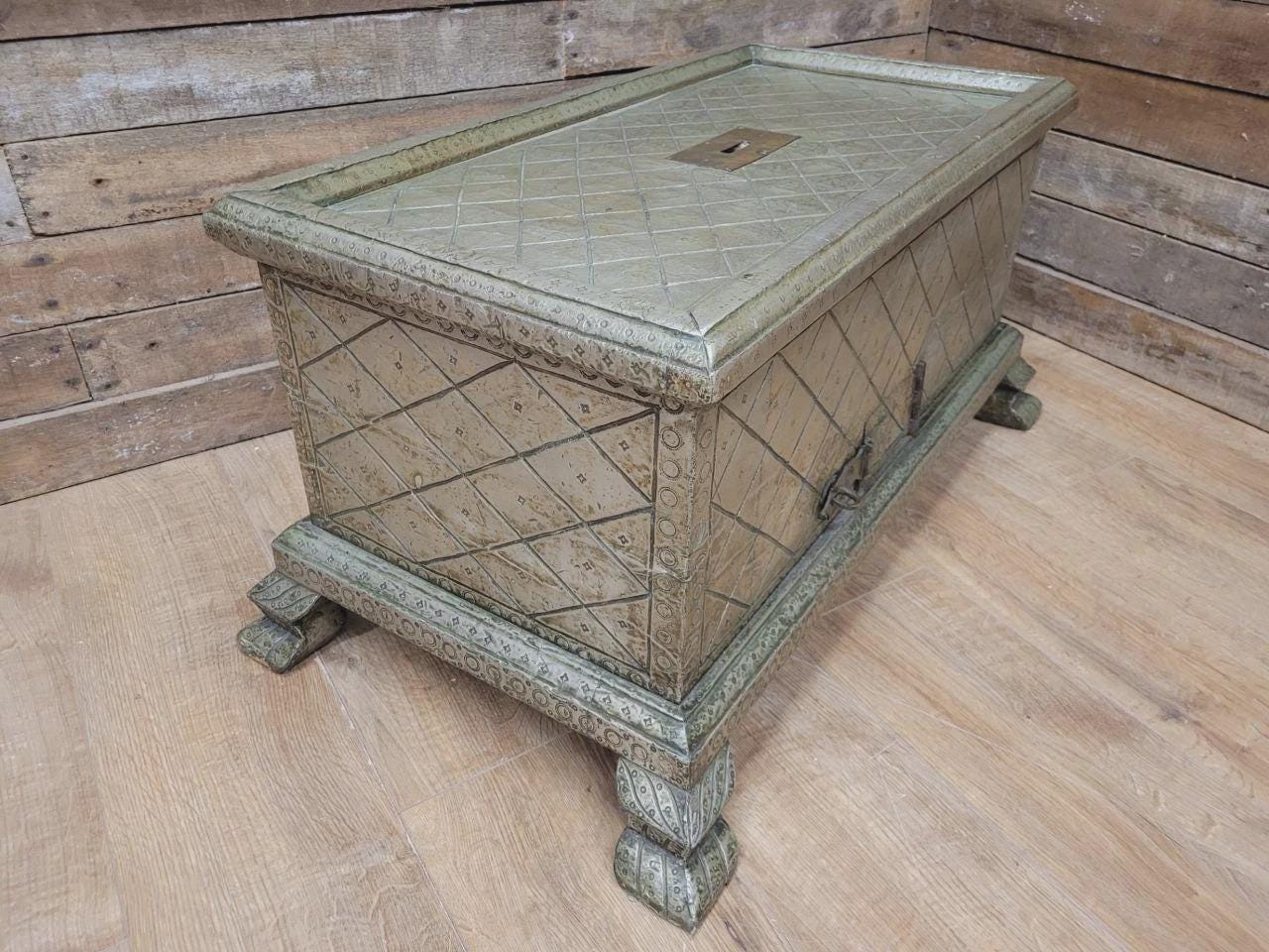 Indian Brass Clad Dowry Chest Coffee Table Storage Trunk