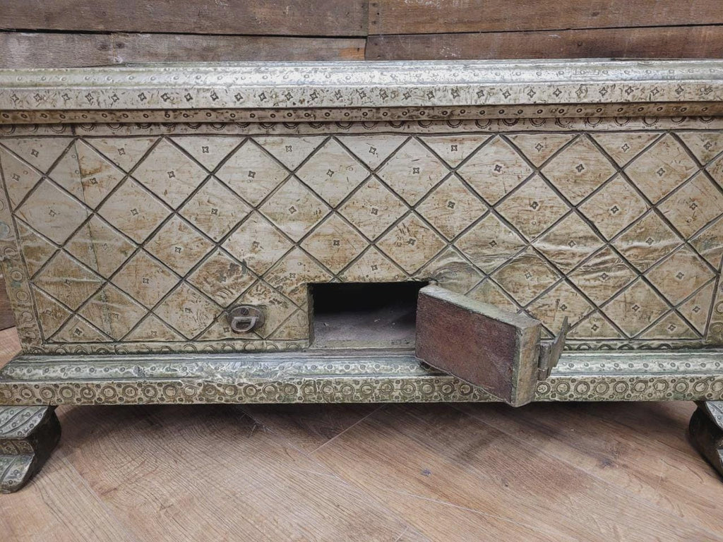 Indian Brass Clad Dowry Chest Coffee Table Storage Trunk